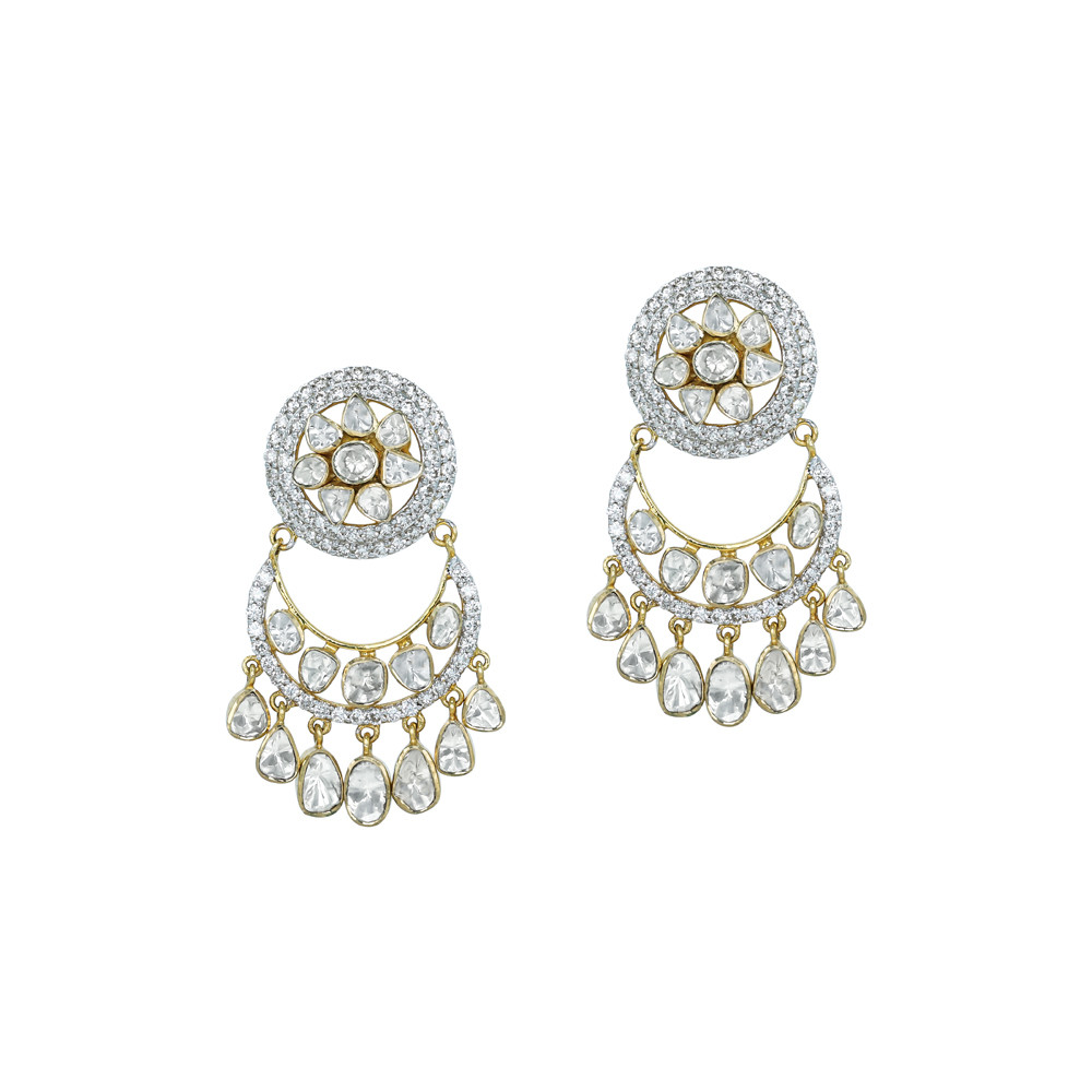 Polki Diamond Chandbali Earrings with Teardrop Danglers